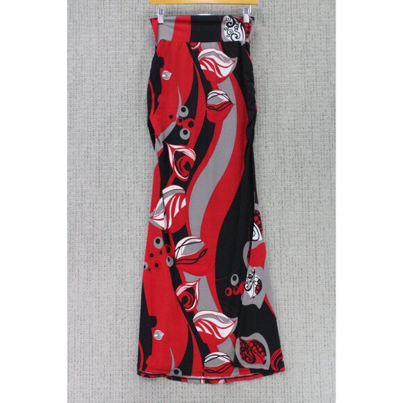 Bisou Bisou Maxi Long Skirt Womens Medium M Red Floral Print High Elastic Waist - Picture 1 of 7